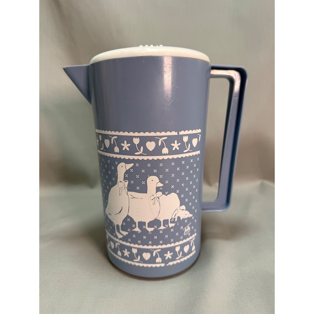 Vintage Tully Plastic Pitcher Country Ribbon Geese Cottagecore Farmhouse Goose